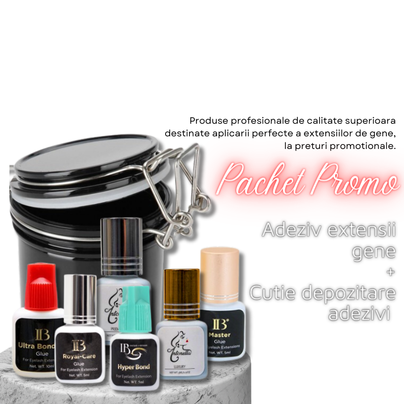Pachet Promo Adezivi Extensii Gene 5ml + Cutie depozitare adezivi