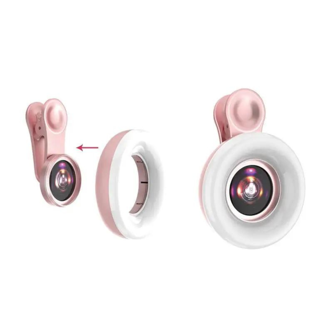 Lentila telefon Macro 15x Led Universala Roz / Negru