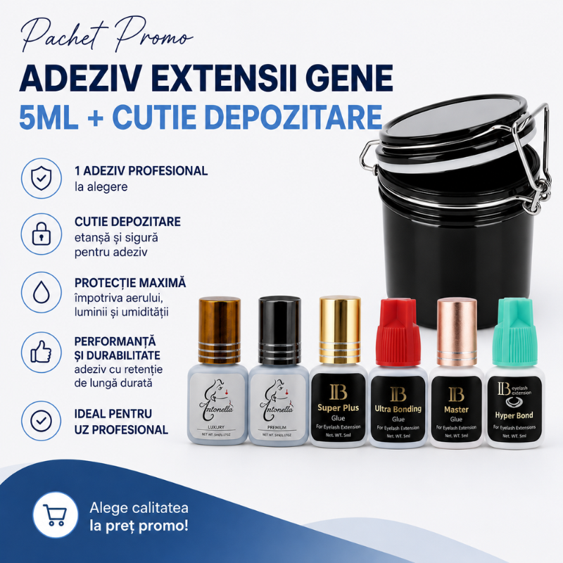 Pachet Promo Adezivi Extensii Gene 5ml + Cutie depozitare adezivi