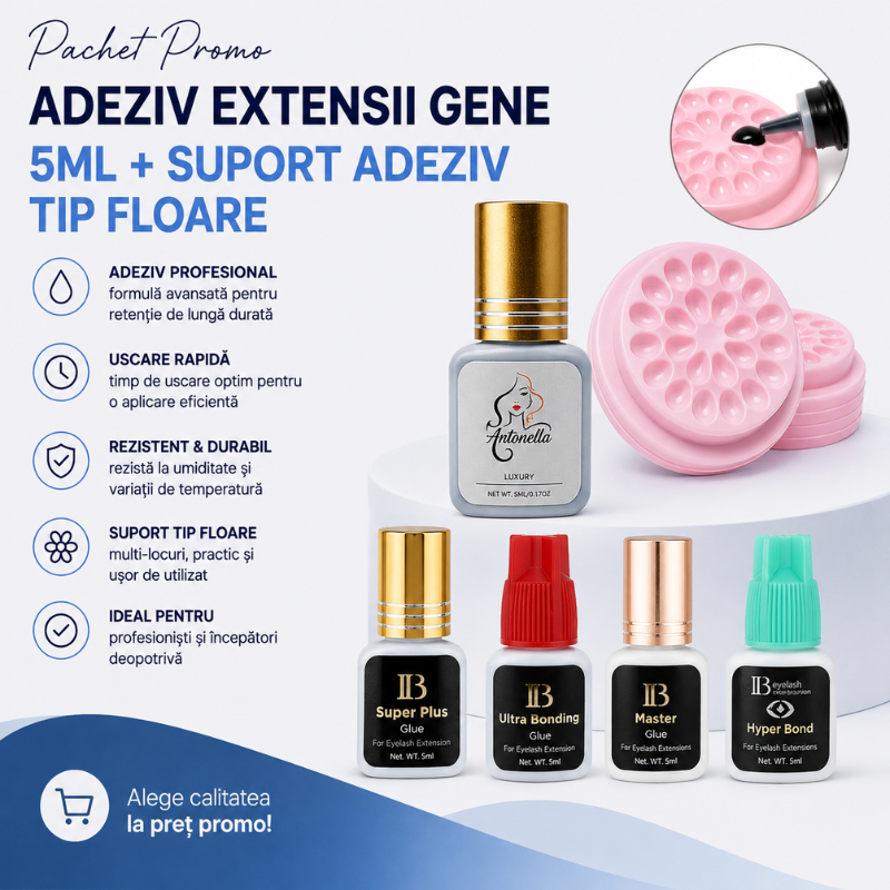 Pachet Promo Adeziv extensii gene 5ml + Suport Adeziv Tip Floare