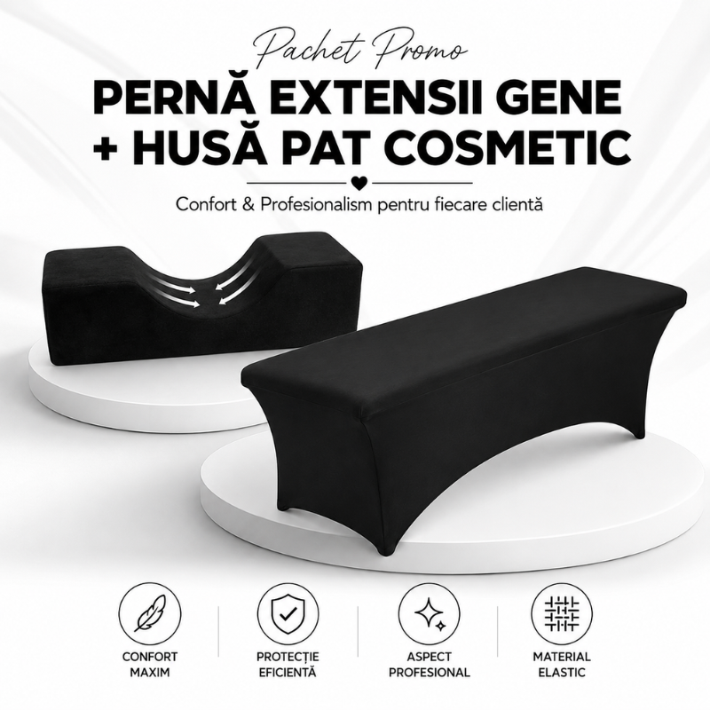 Pachet Promo Perna extensii gene Negru+Husa pat cosmetic Negru