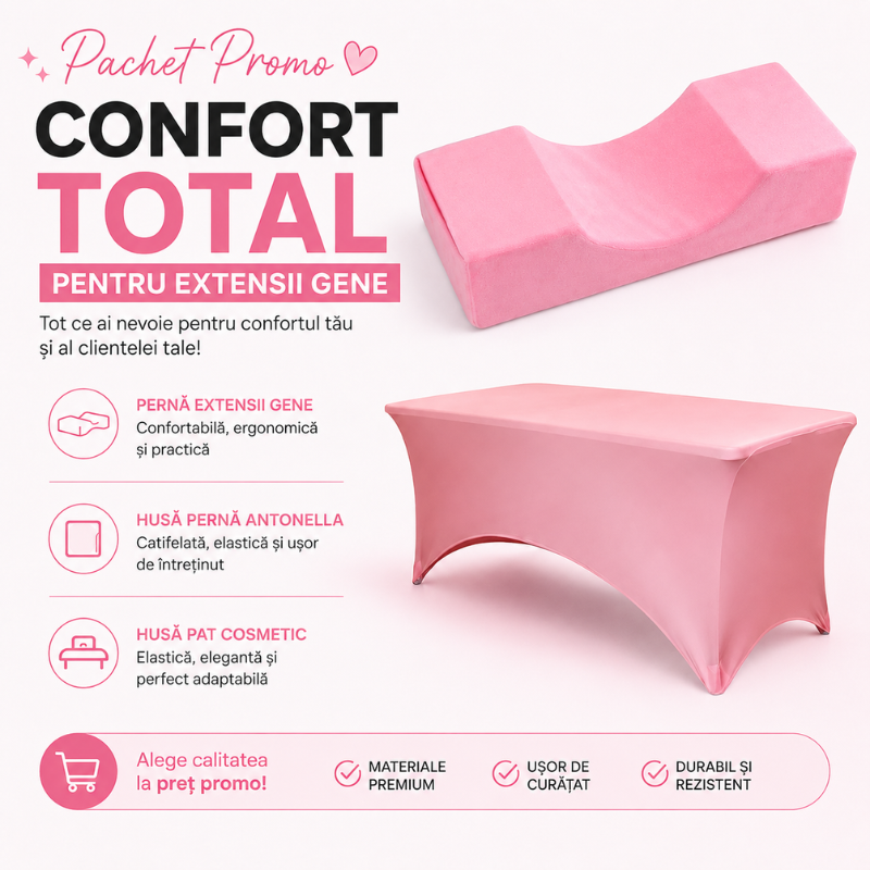 Pachet Promo Perna extensii gene Roz+Husa pat cosmetic Roz